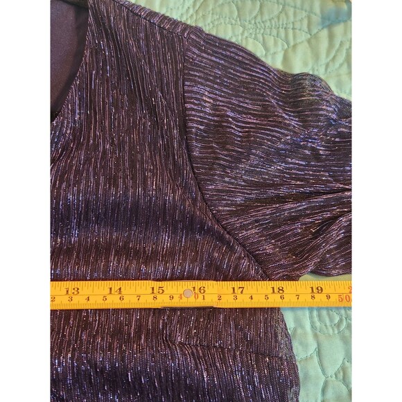 CeCe Small V-Neck Blue Metallic Sheer Lined Long Sleeve Top Whimsigoth, Holiday - Picture 5 of 6